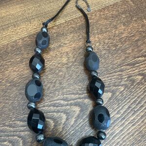 Black Faceted Bead Necklace with Irregular Shapes